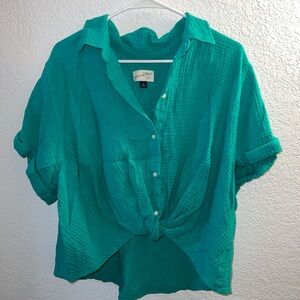 Universal Thread Green Short Sleeve Tie Front Shirt